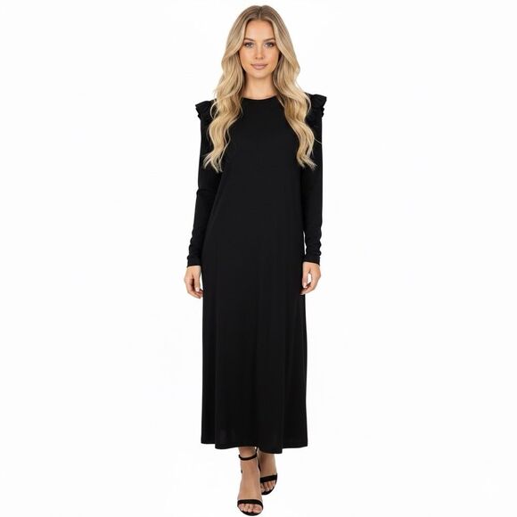 NWT Treasure & Bond Black Ruffle Long Sleeve Midi Dress - Picture 1 of 6
